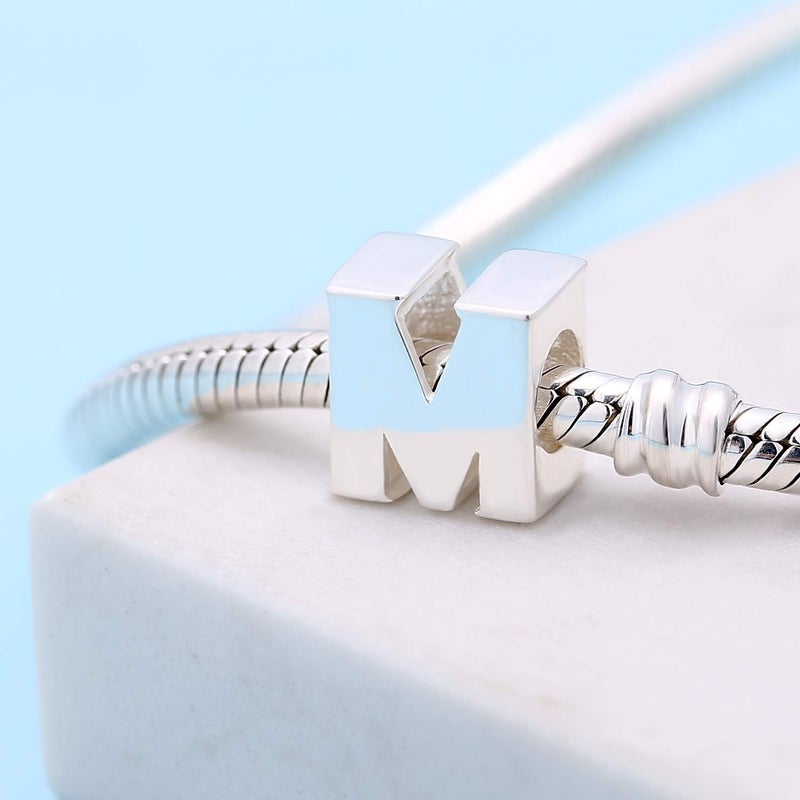 SOUKISS 925 Sterling Silver Initial A-z Charms fit Pandora Charms Bracelet Alphabet Letter Beads for Women Wife Mom Christmas Mother's day Valentine's Day gift(M) - Image 2
